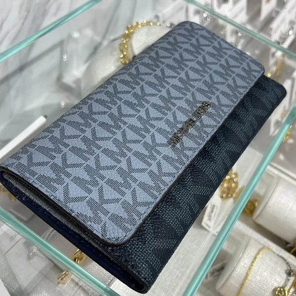 Michael Kors Jet Set Large Logo Trifold WalletAdmiral Multi NWT